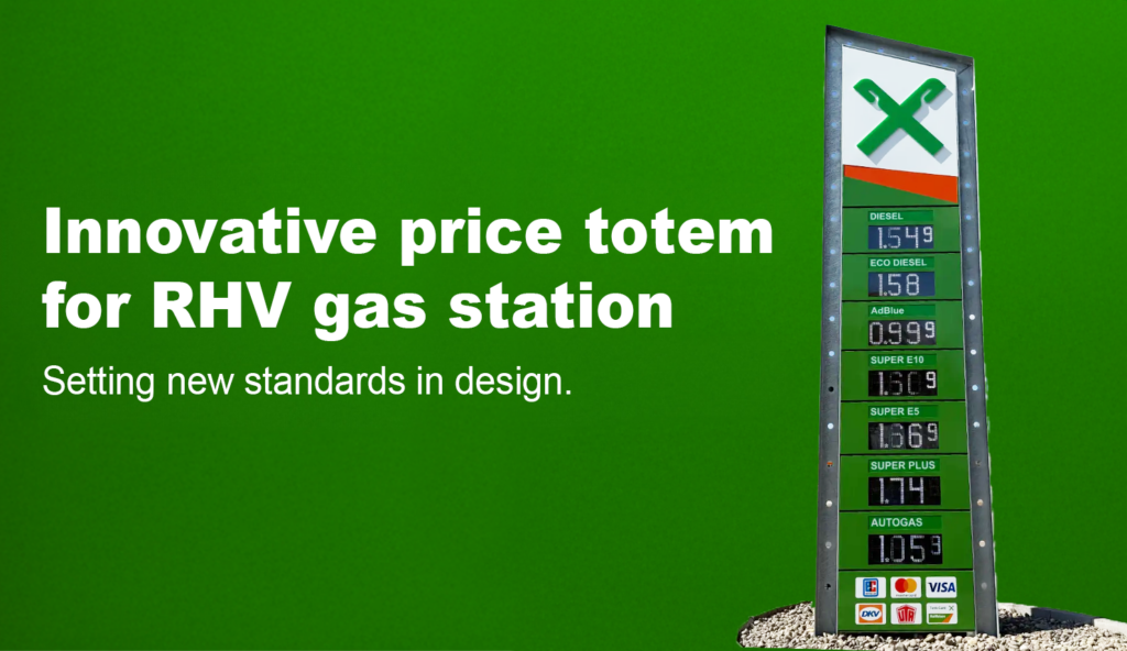 Moderner Preismast an der RHV Tankstelle in Künzell-Pilgerzell.