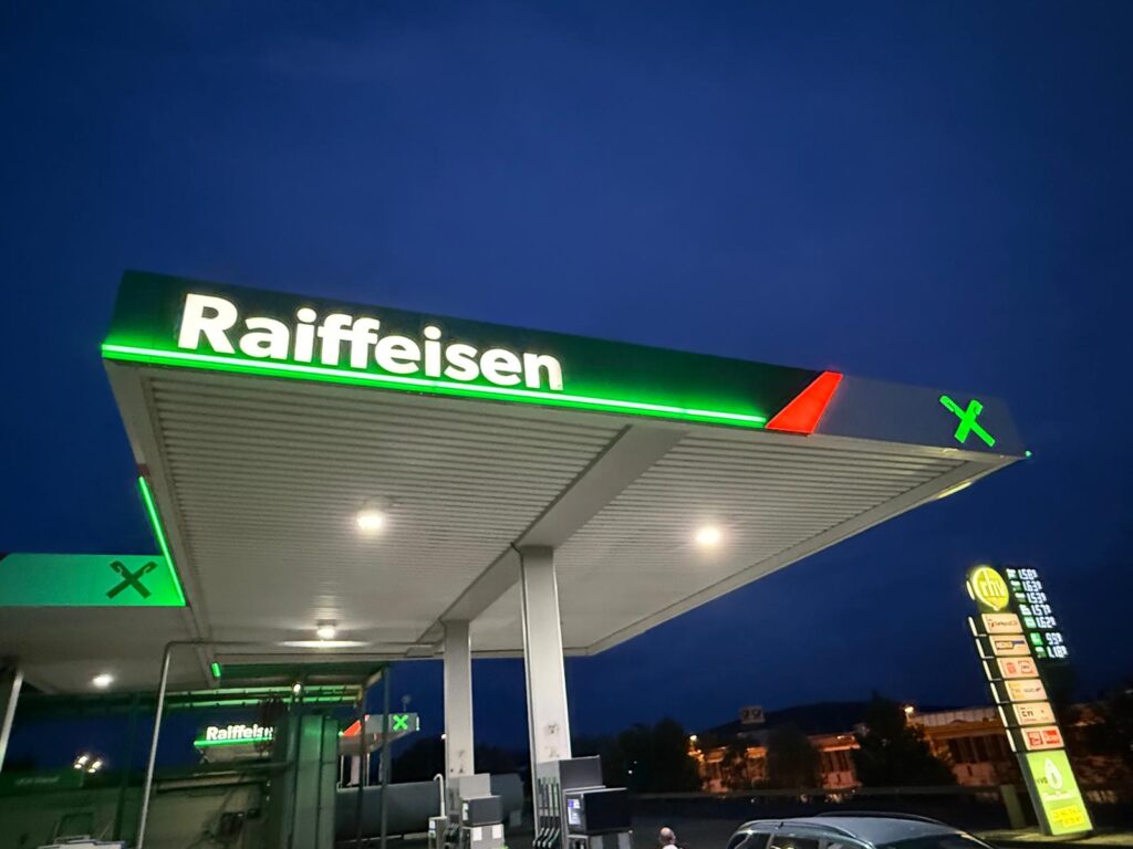 Raiffeisen petrol station near price board